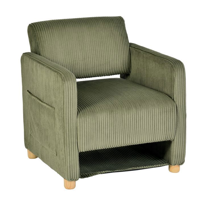 Poltrona de relaxamento verde em veludo canelado - 66x73,5x76,5 cm