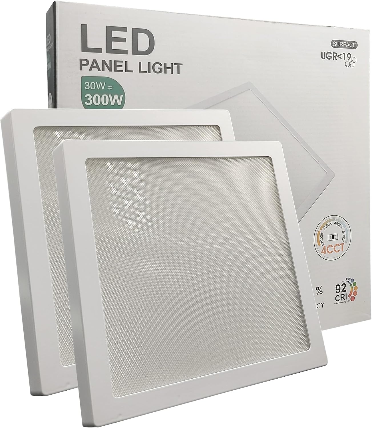 Pack x2 plafon LED quadrado 30w (300w), 3600lm, luz selecionável 4cct