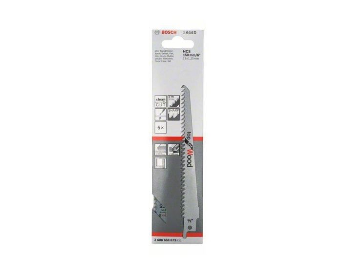 5 lâminas de serra sabre 150 mm s644d para madeira - Bosch - 2608650673
