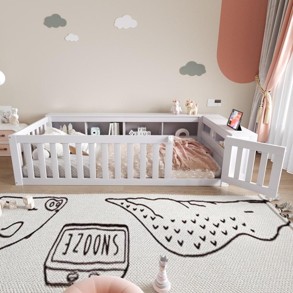 Cama infantil 90x200cm com arrumação grade porta branca