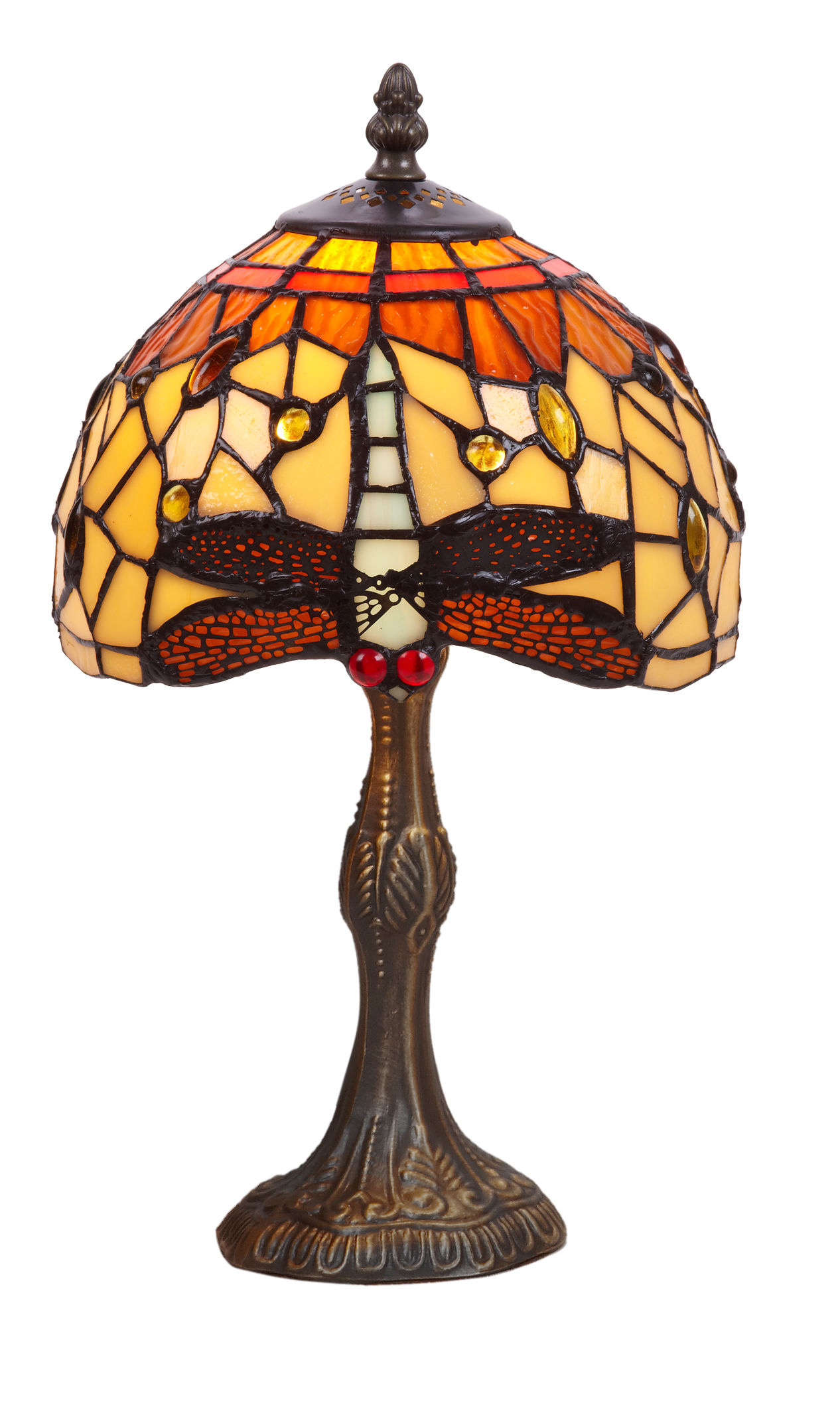 Abajur de mesa manor com base estilo tiffany, 20 cm de ø, série belle amber
