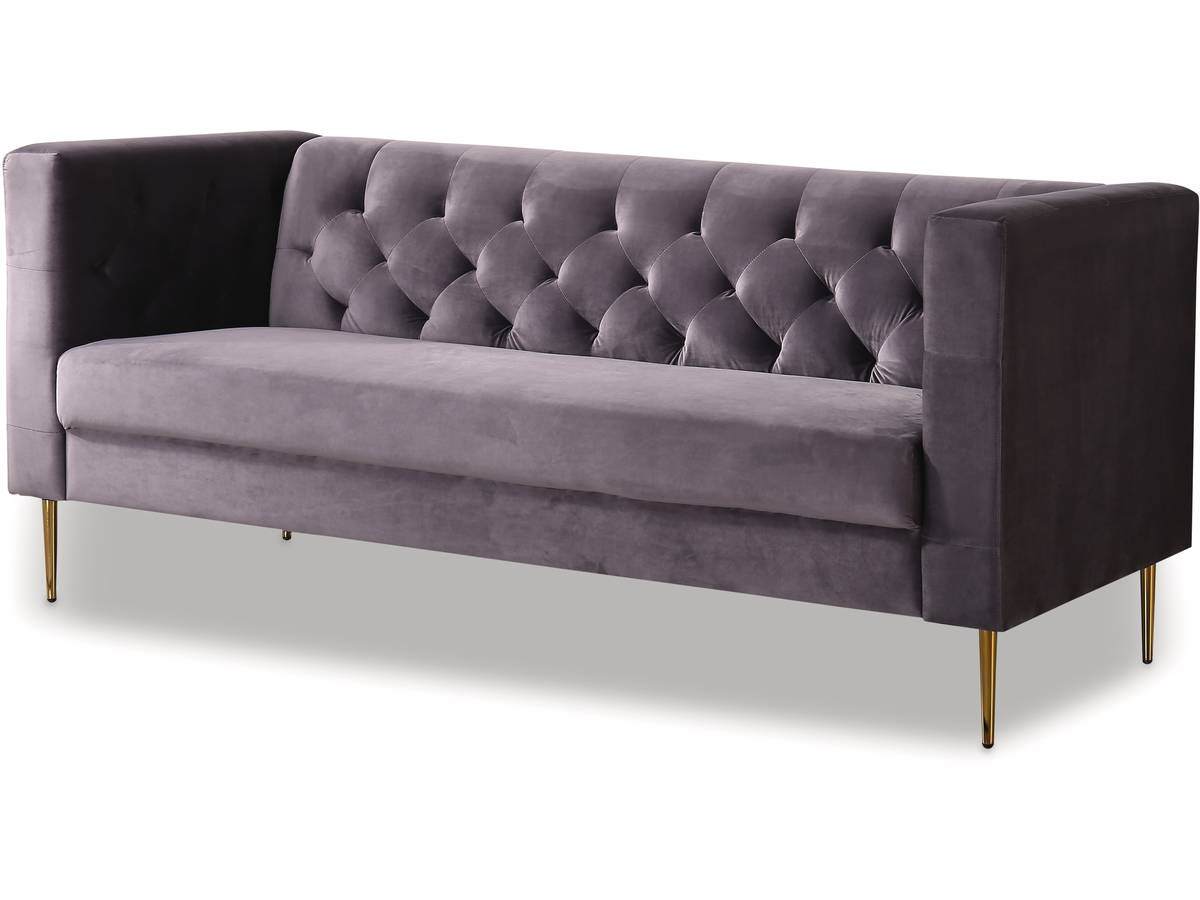Sofá fixo de veludo "bruce" - 196 x 76 x 82 cm - 3 lugares - cinza