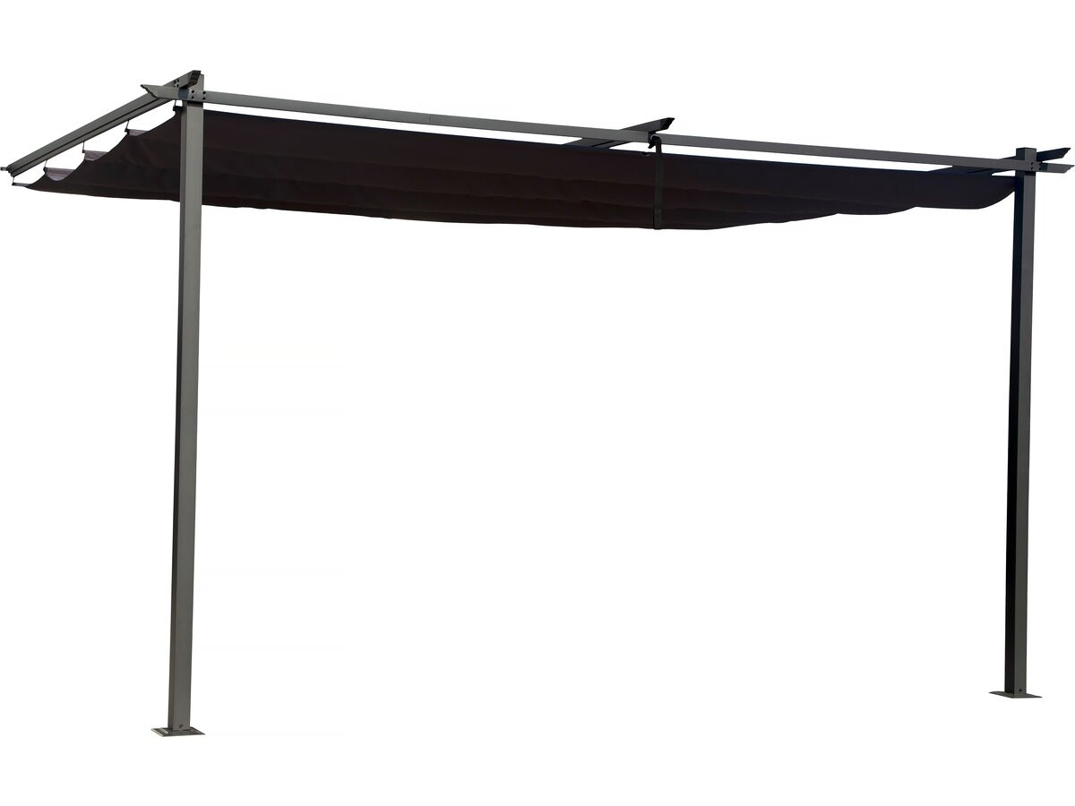 Pérgola de parede em metal com cobertura retrátil – 3 × 4 m – cinzento