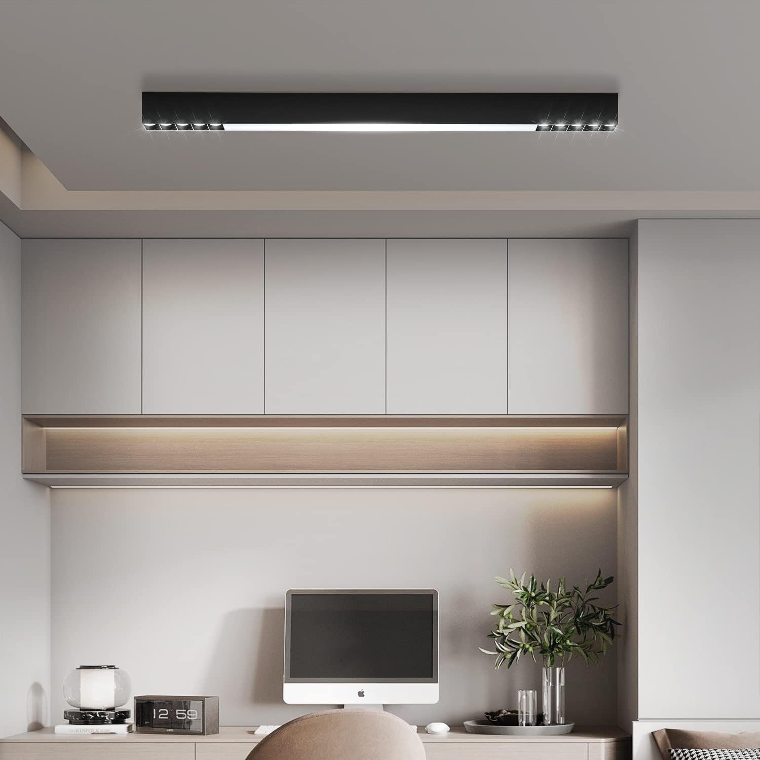 Nettlife preto LED luz de teto 32w longo moderno regulável com controle