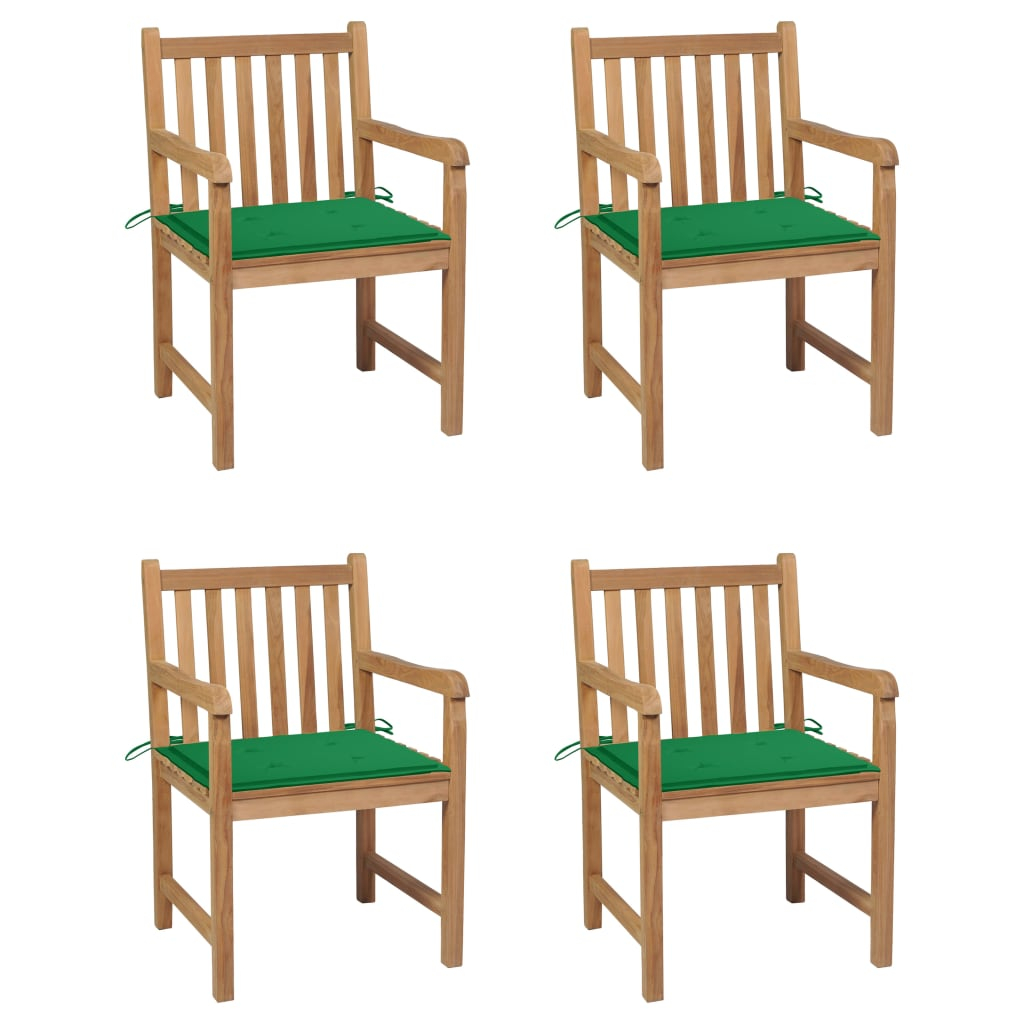 vidaXL sillas de jardín 4 uds madera maciza de teca con cojines verdes