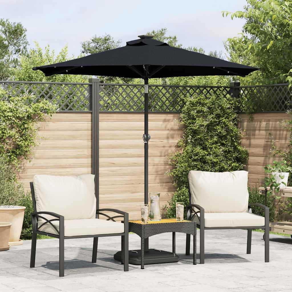 Guarda-sol jardim c/ LEDs e poste de aço 225x225x212 cm preto ergft4749