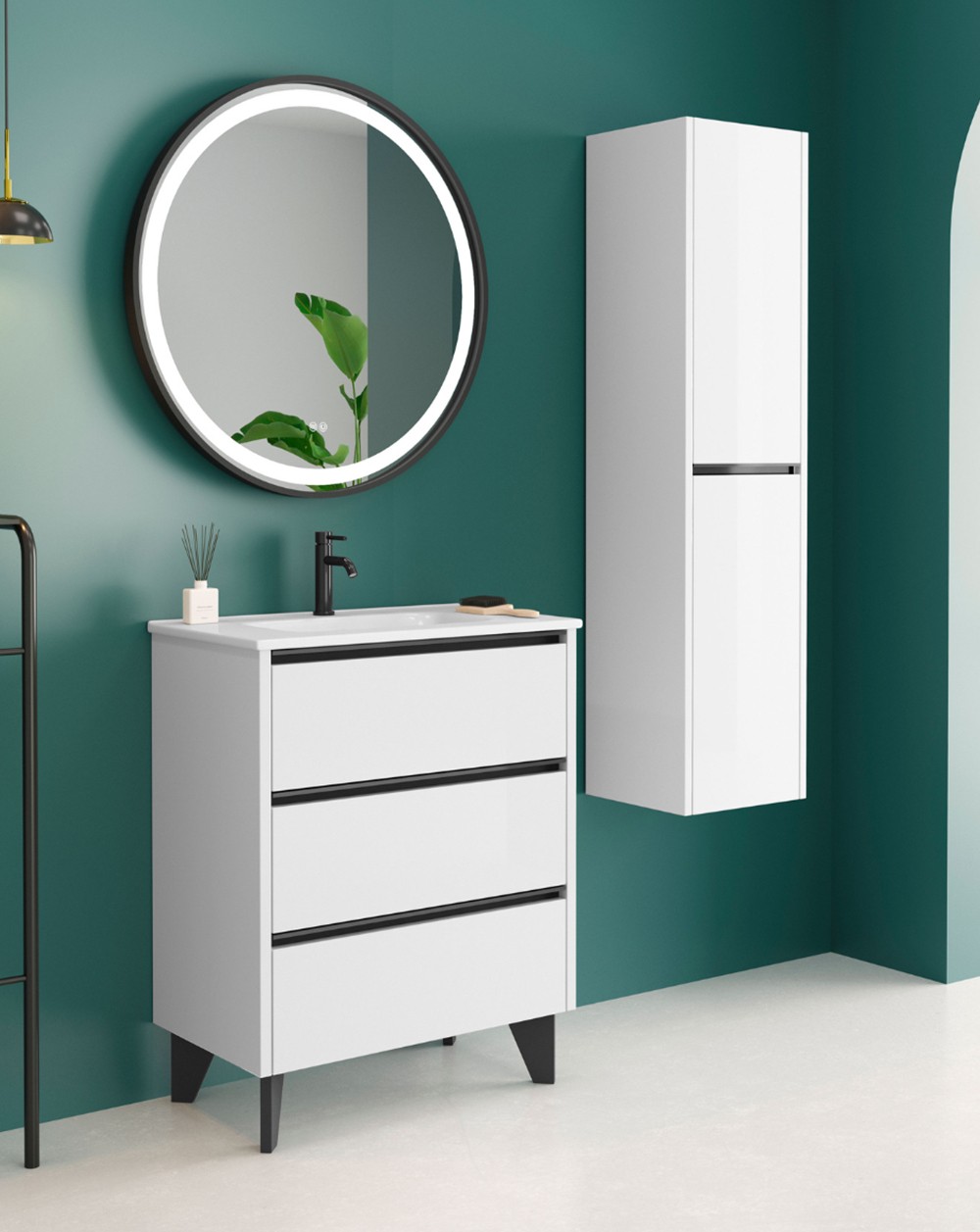 Mobiliário de banho lavatório lavar profundidade reduzida70cm branco preto