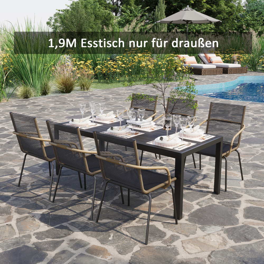 Mesa de jardim preta 190x84,5x72cm em alumínio para exterior