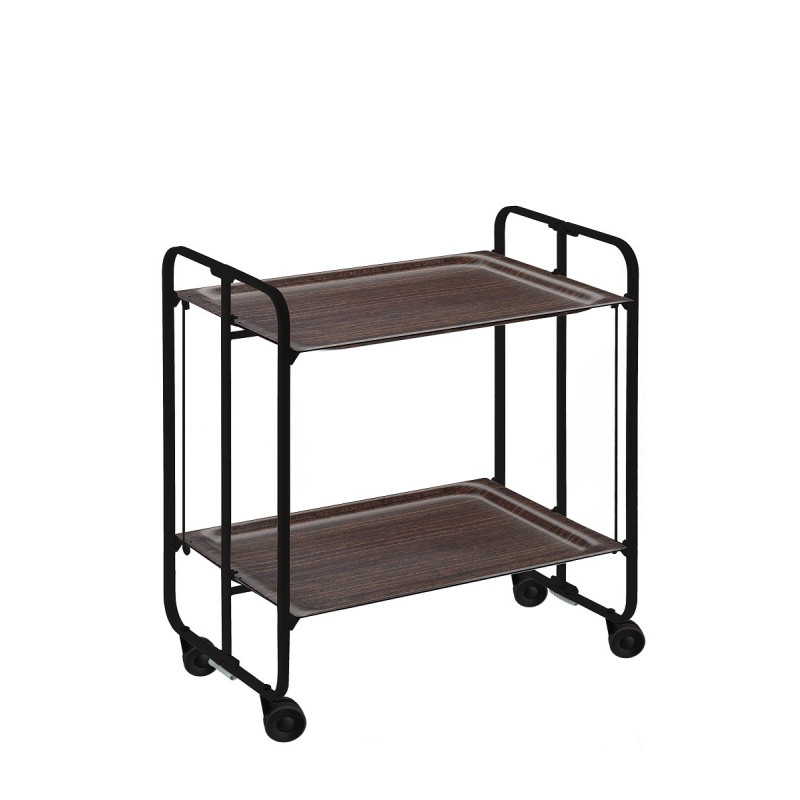 Carrinho de serviço dobrável bauhaus, armação de metal preto, 2 bandejas