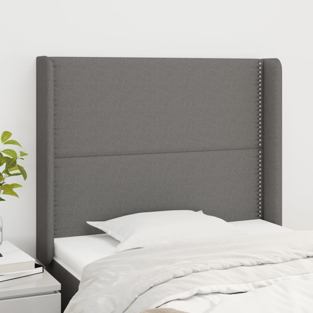 Cabeceira cama c/ abas tecido 103x16x118/128 cm cinzento-escuro ptob5784
