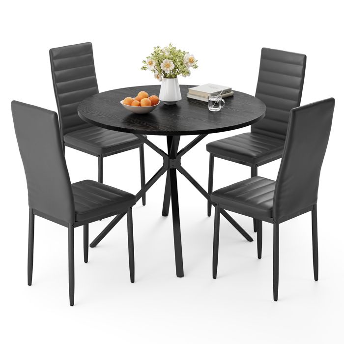 Mesa de jantar redonda preta 4 cadeiras - 100 cm