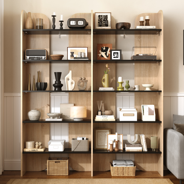 Estante para livros aberta 5 níveis natural preto 160x135x25cm