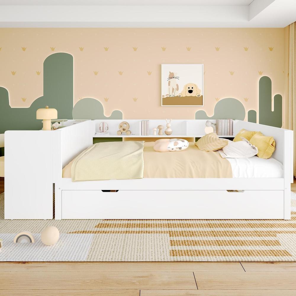 Cama de casal com secretária e cama rebatível 140x200cm, branca