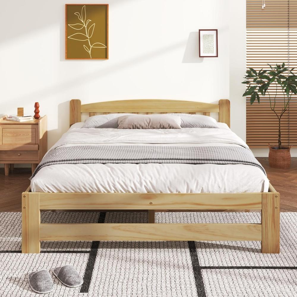 Cama em pinho maciço 140x200cm com estrado de ripas, natural