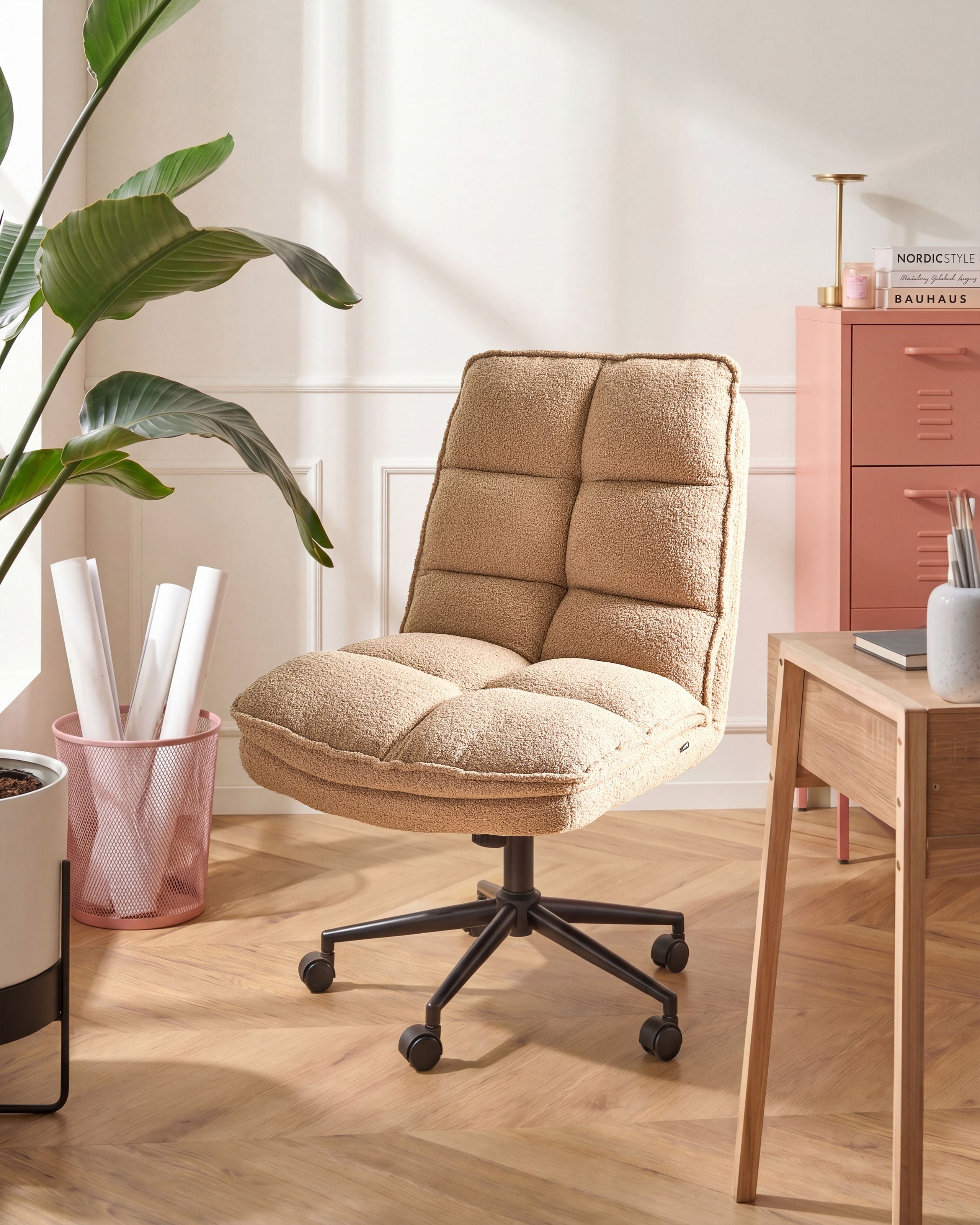 Cadeira de escritório addison bouclé creme