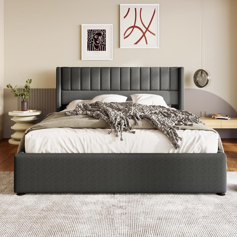 Cama dupla com arrumação hidráulica 140x200cm, estrado ripas cinzento