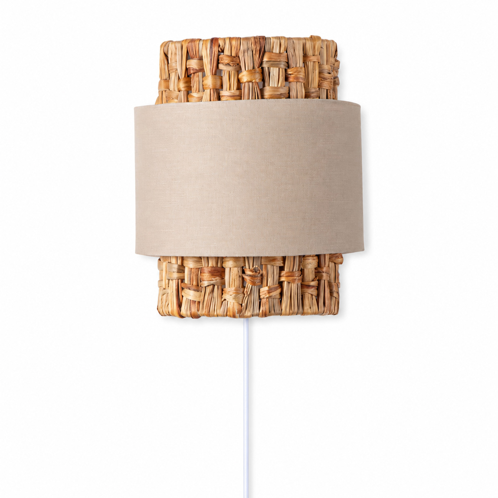 Candeeiro parede véla vime/bege cabo ficha e interruptor estilo boho E27