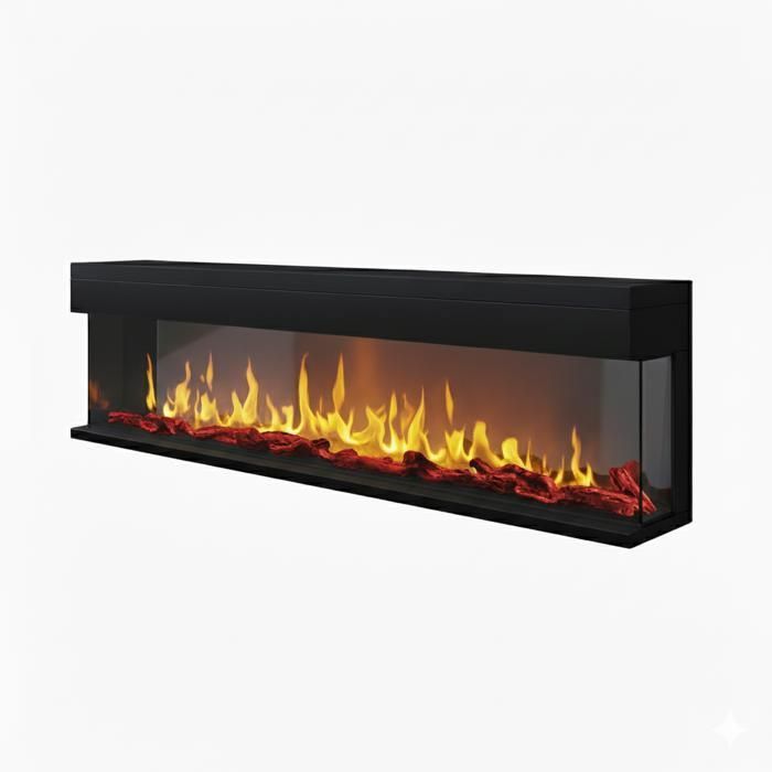 Chemin arte - lareira elétrica embutida 3d 180 cm efeito chamas LED, aqueci