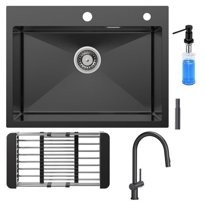 Pia de cozinha - inox - 60x45cm - torneira extensível - dispenser de sabão