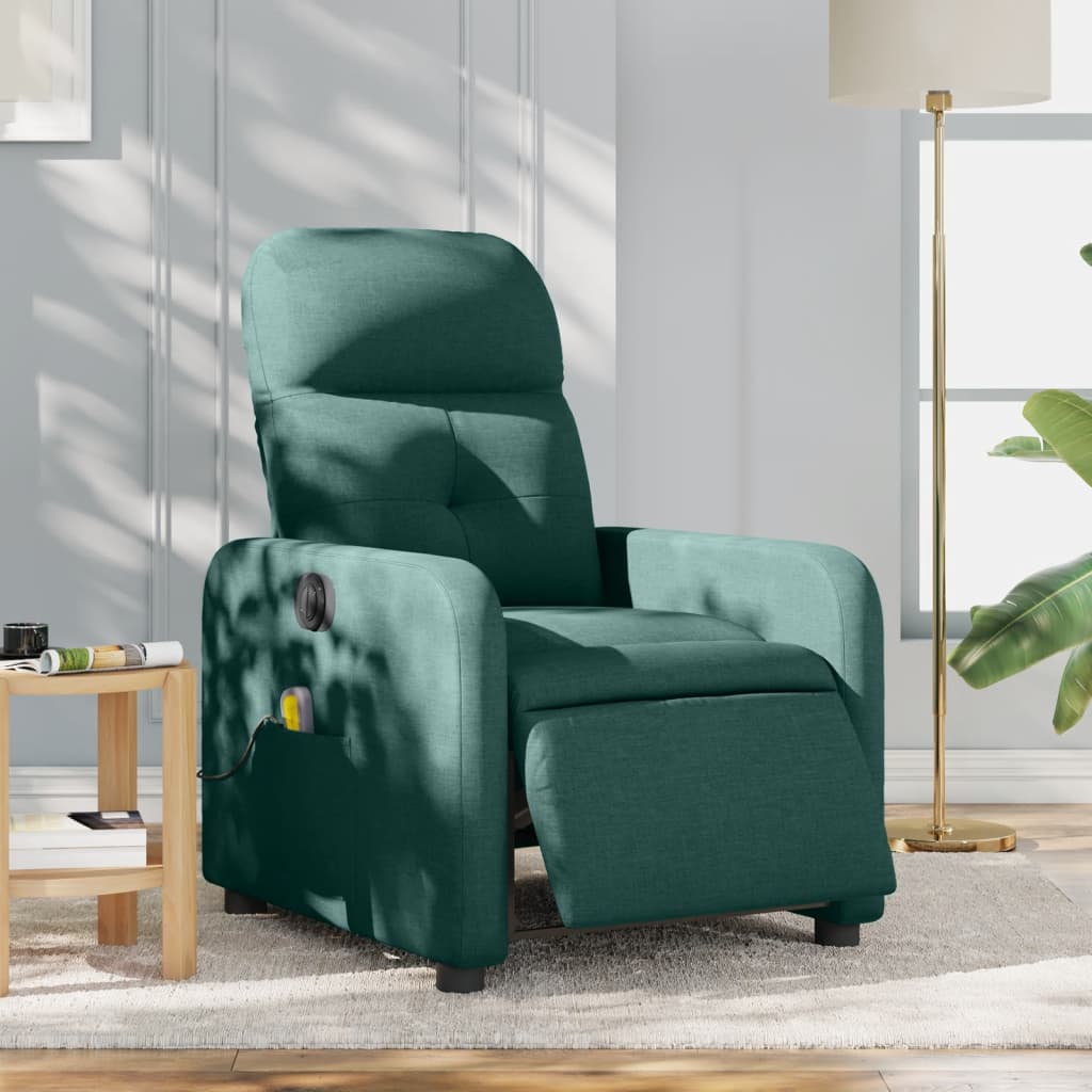 Poltrona reclinável de massagens elétrica tecido verde-escuro ewg1674