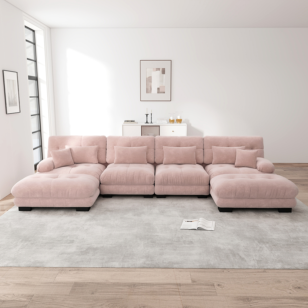 Komhtom, sofá de quatro lugares, chenille, rosa