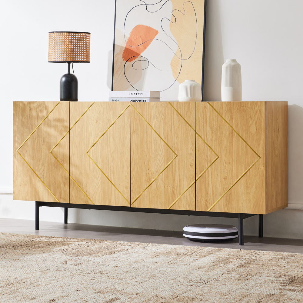 Aparador para sala e sala de jantar 4 portas natural 78x160x40cm