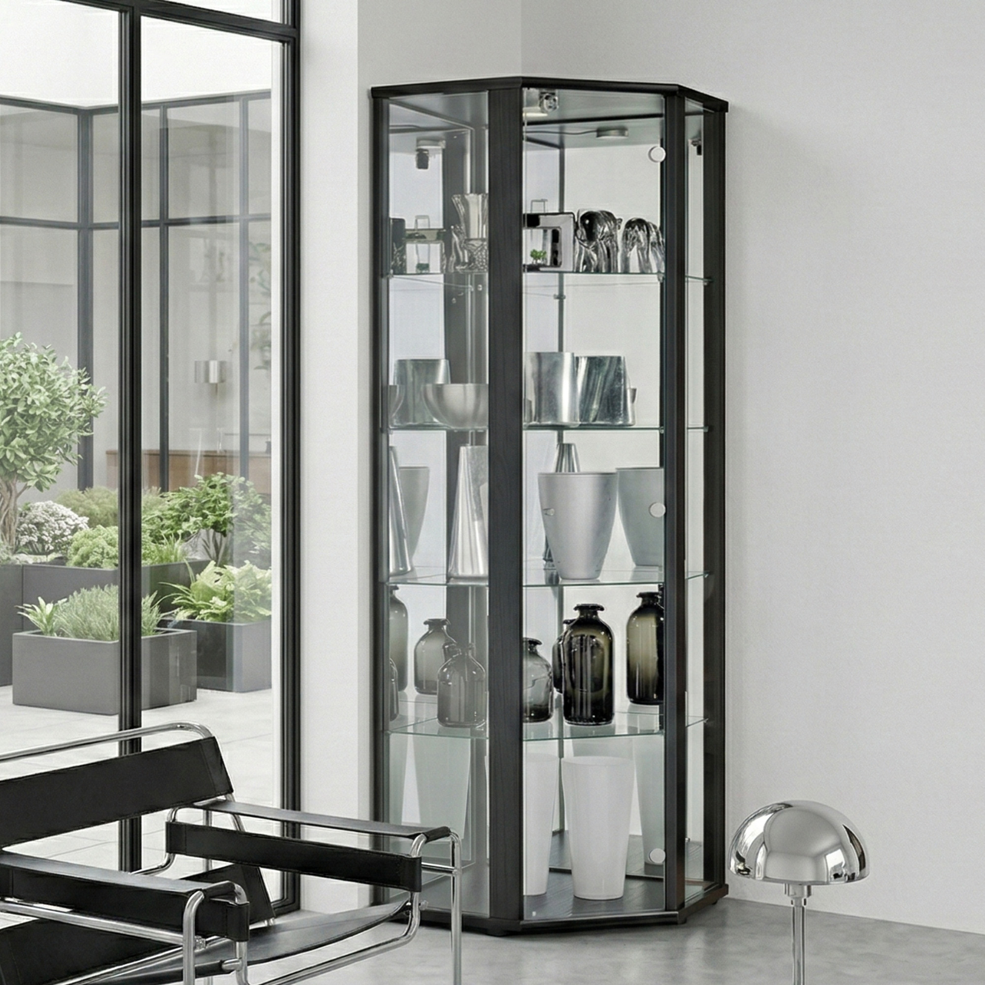 K-möbel vitrine canto cristal vertical 176x56,5x56,5 fechadura LED preto