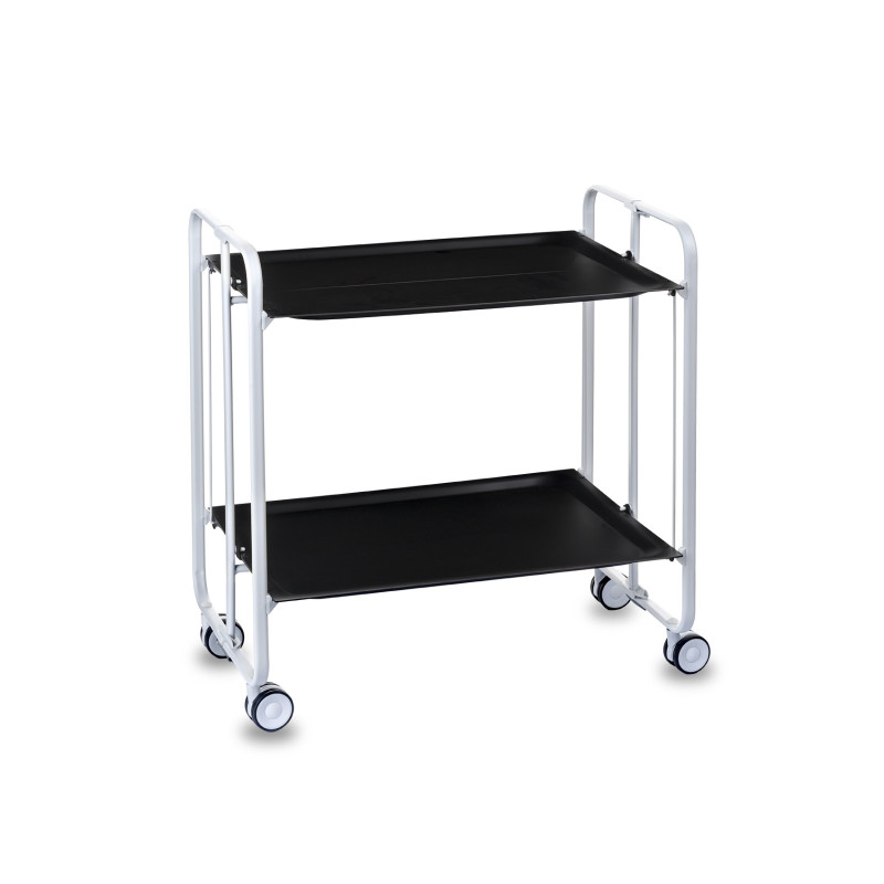 Carrinho de serviço dobrável bauhaus, armação de metal branco, 2 bandejas