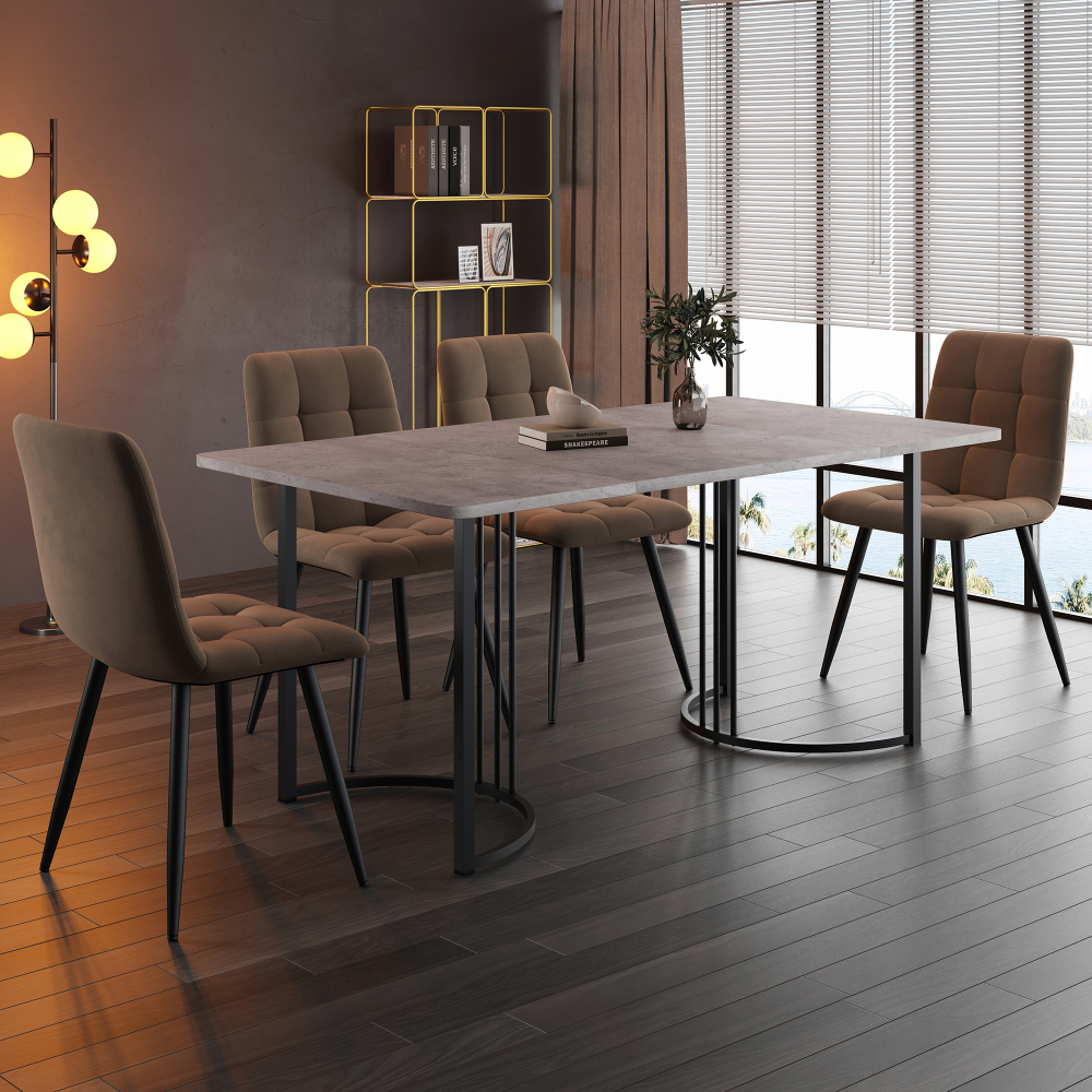 Conjunto mesa e 4 cadeiras 140x80 cm cinzento com estrutura metálica