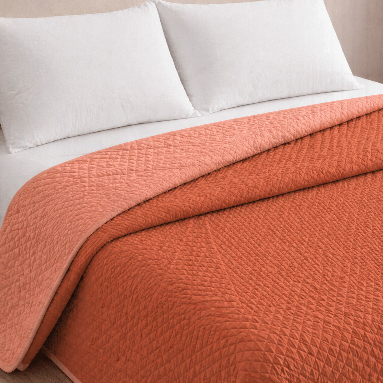 Colcha reversível bicolor telha/coral cama 180cm donegal collections