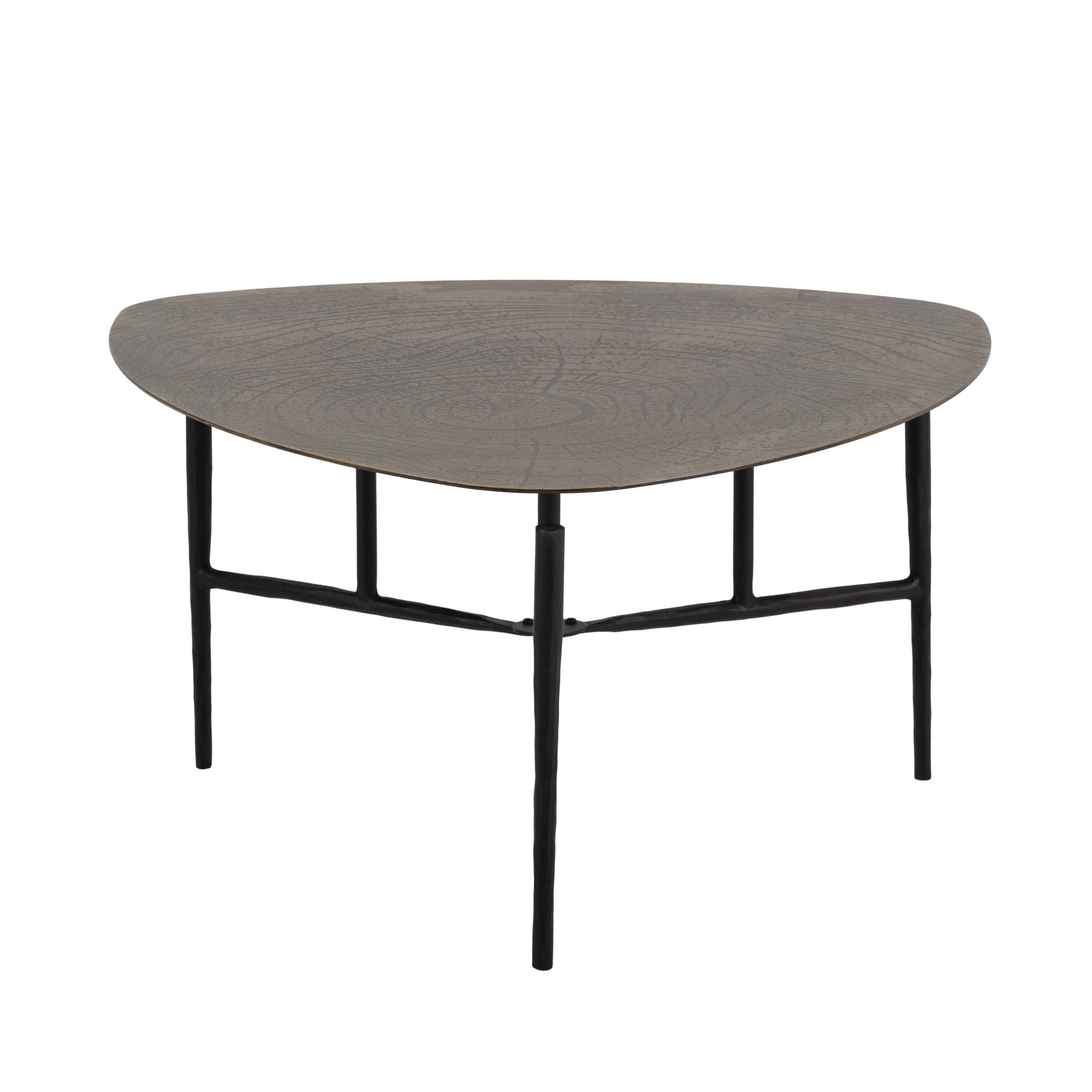 Mesa de centro 65x65x41 em metal dourado antigo, preta