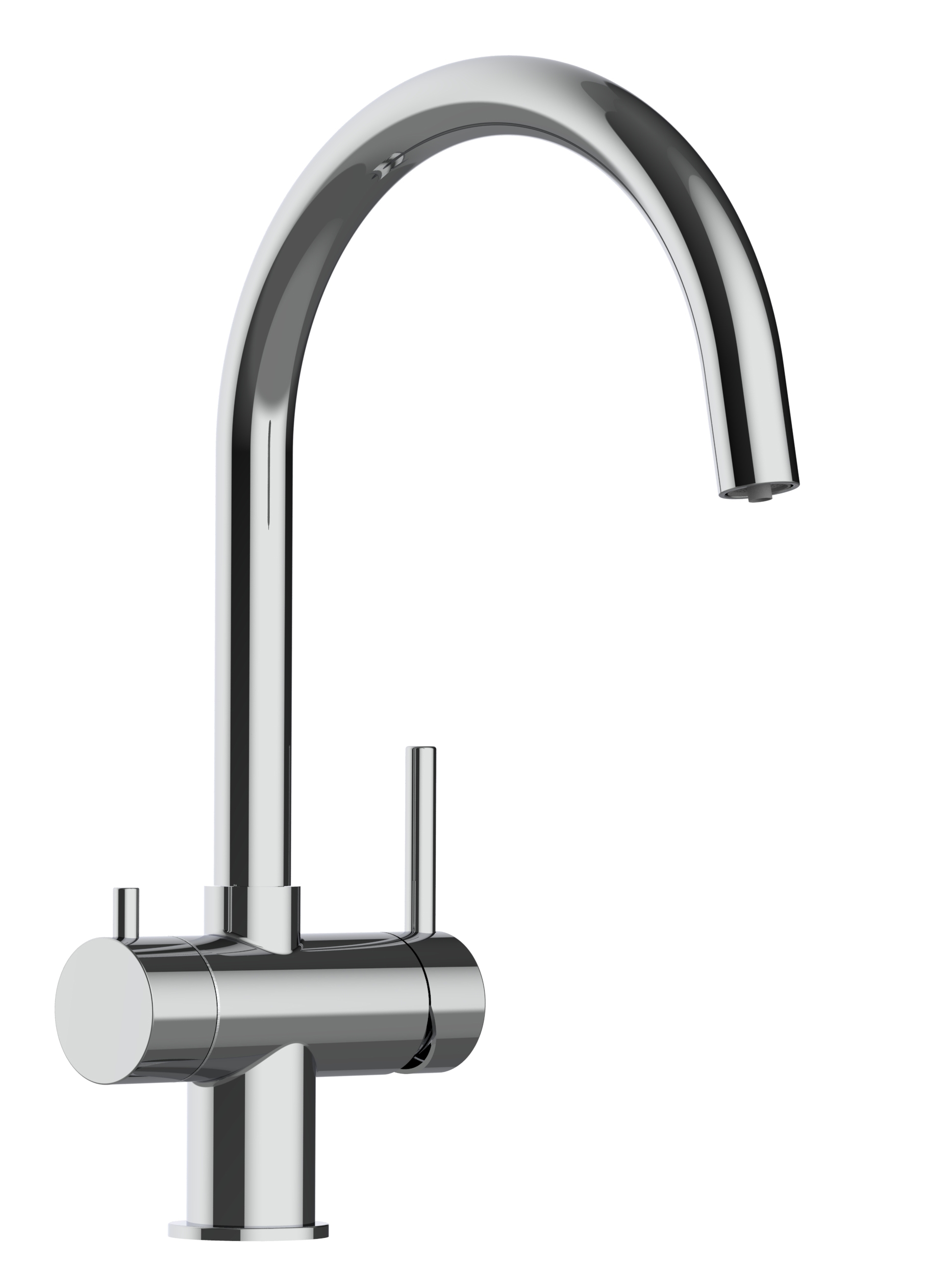 Torneira de cozinha 4 vias aço inox bico giratório em u, polido