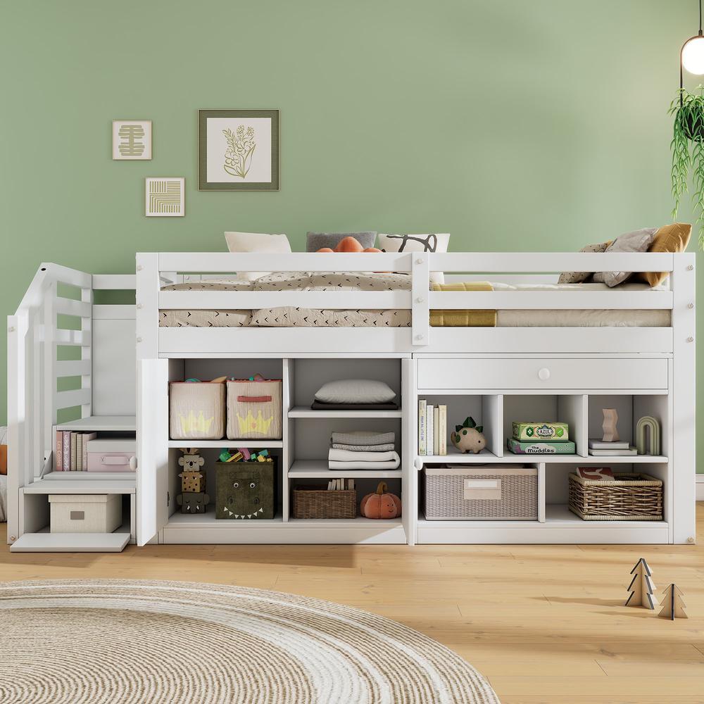 Cama infantil 90x200 cm madeira, escada, secretária e gaveta branca