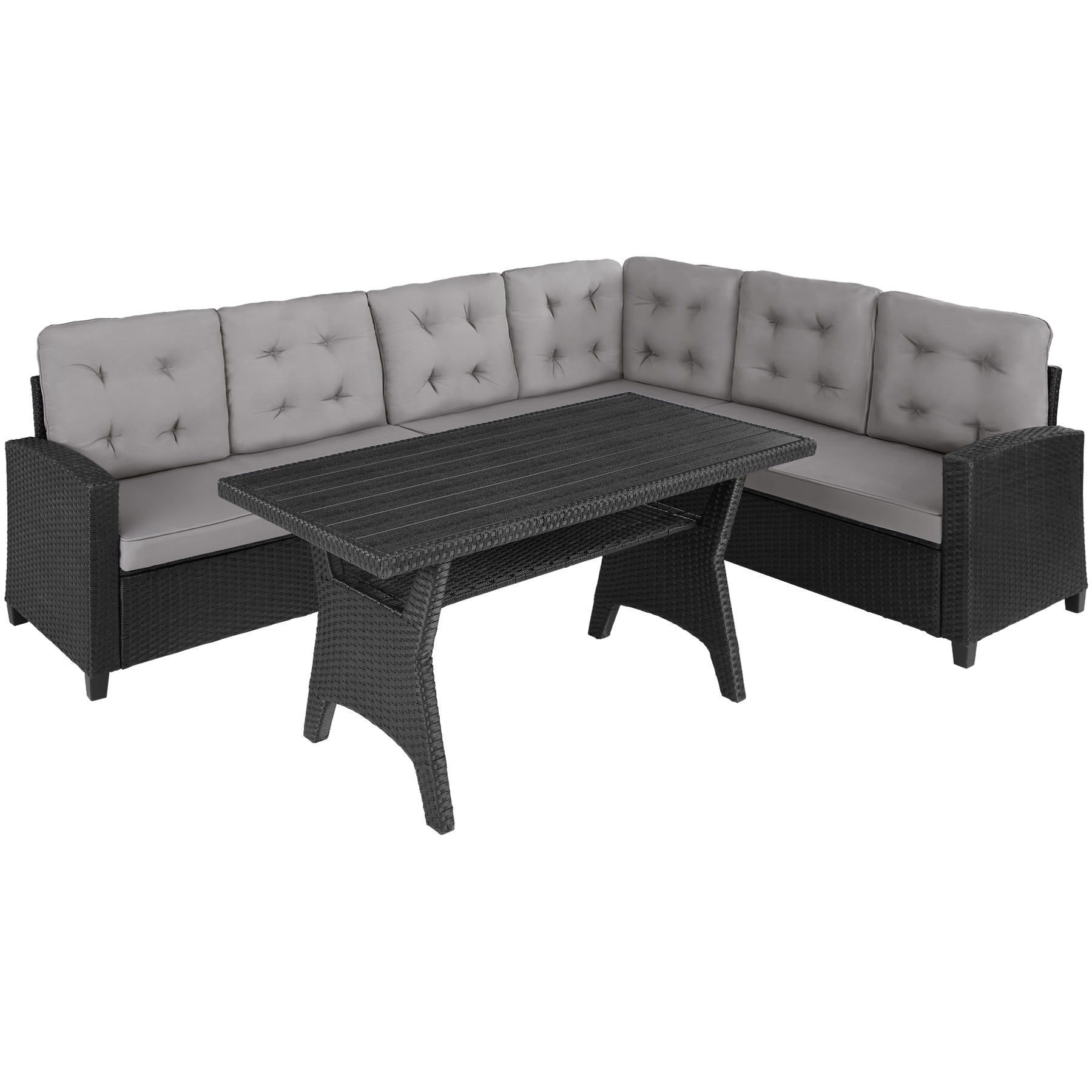 Conjunto de rattan para 6 pessoas e resistente e robusto preto