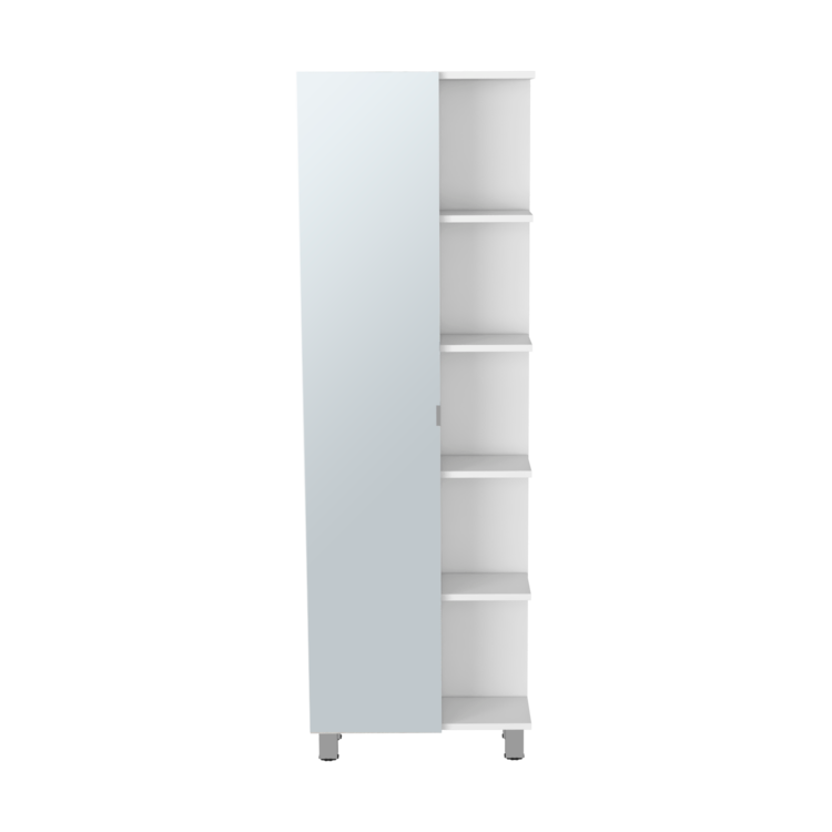 Columna de baño,cinco estantes externos,cuatro internos +espejo.