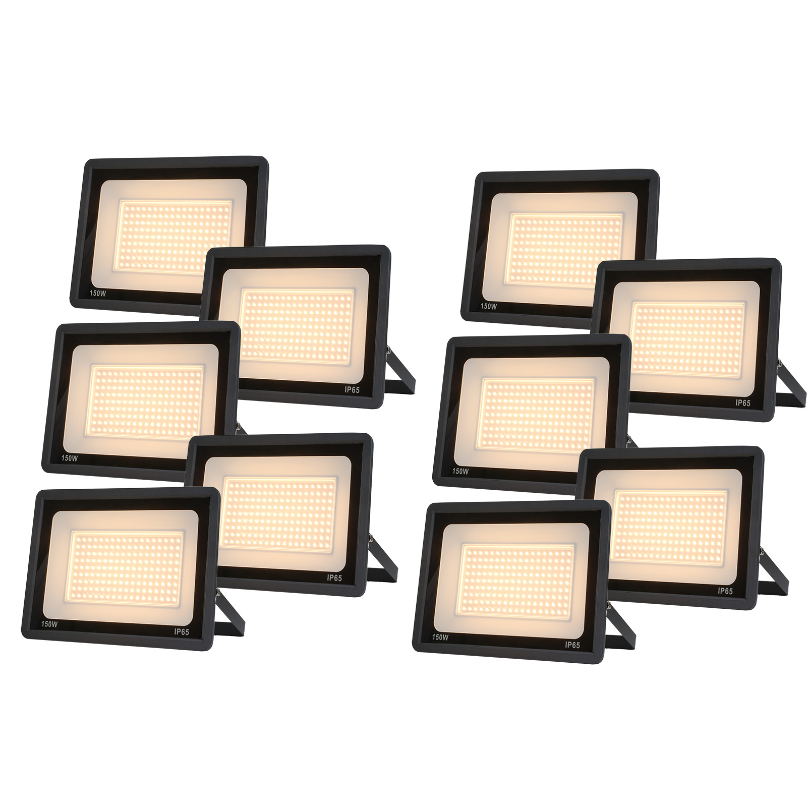 Pack de 10 projetores LED exteriores 150w, luz branca quente 3000k
