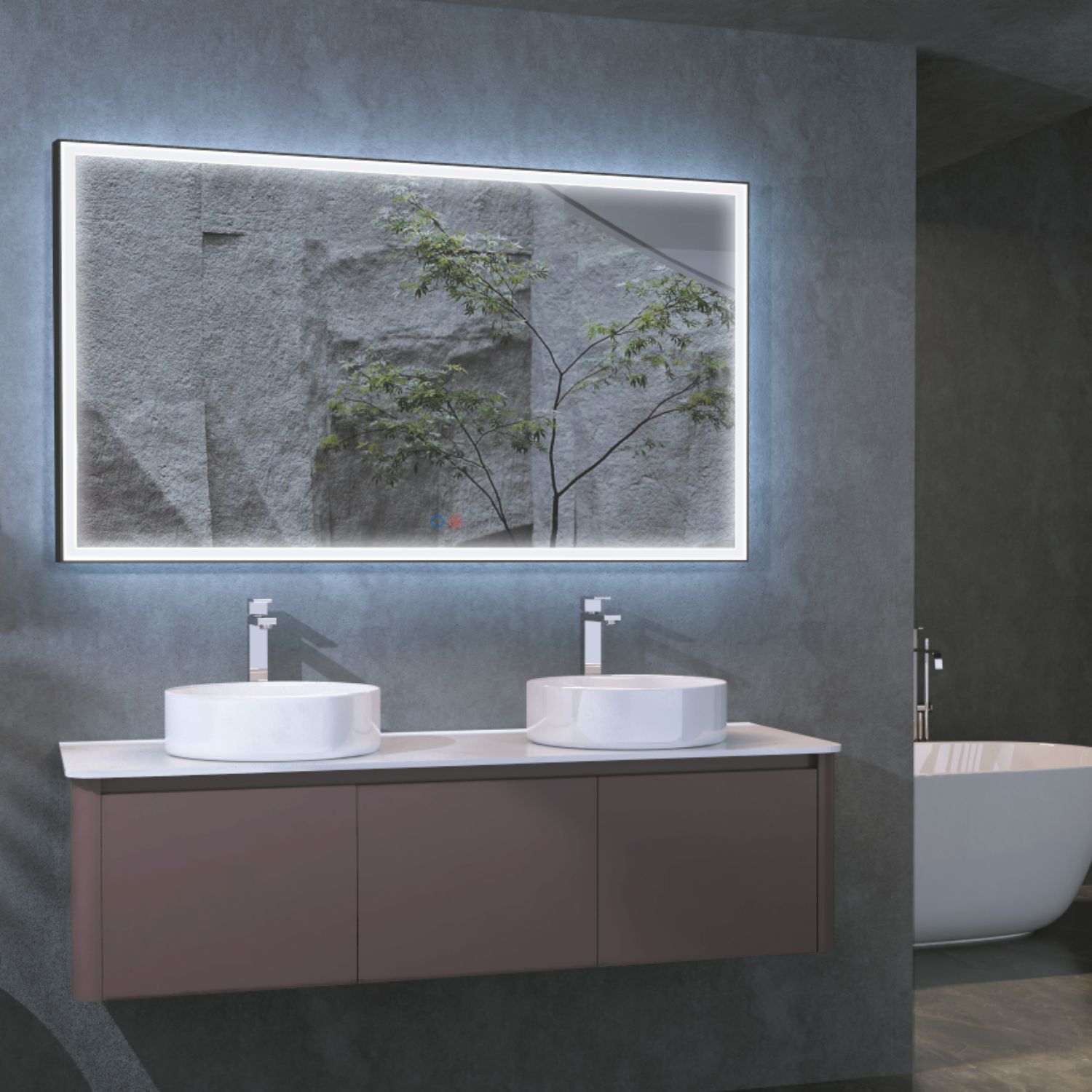 LEDimex-espelho suíça 100x80 quadrado LED moldura preto mate