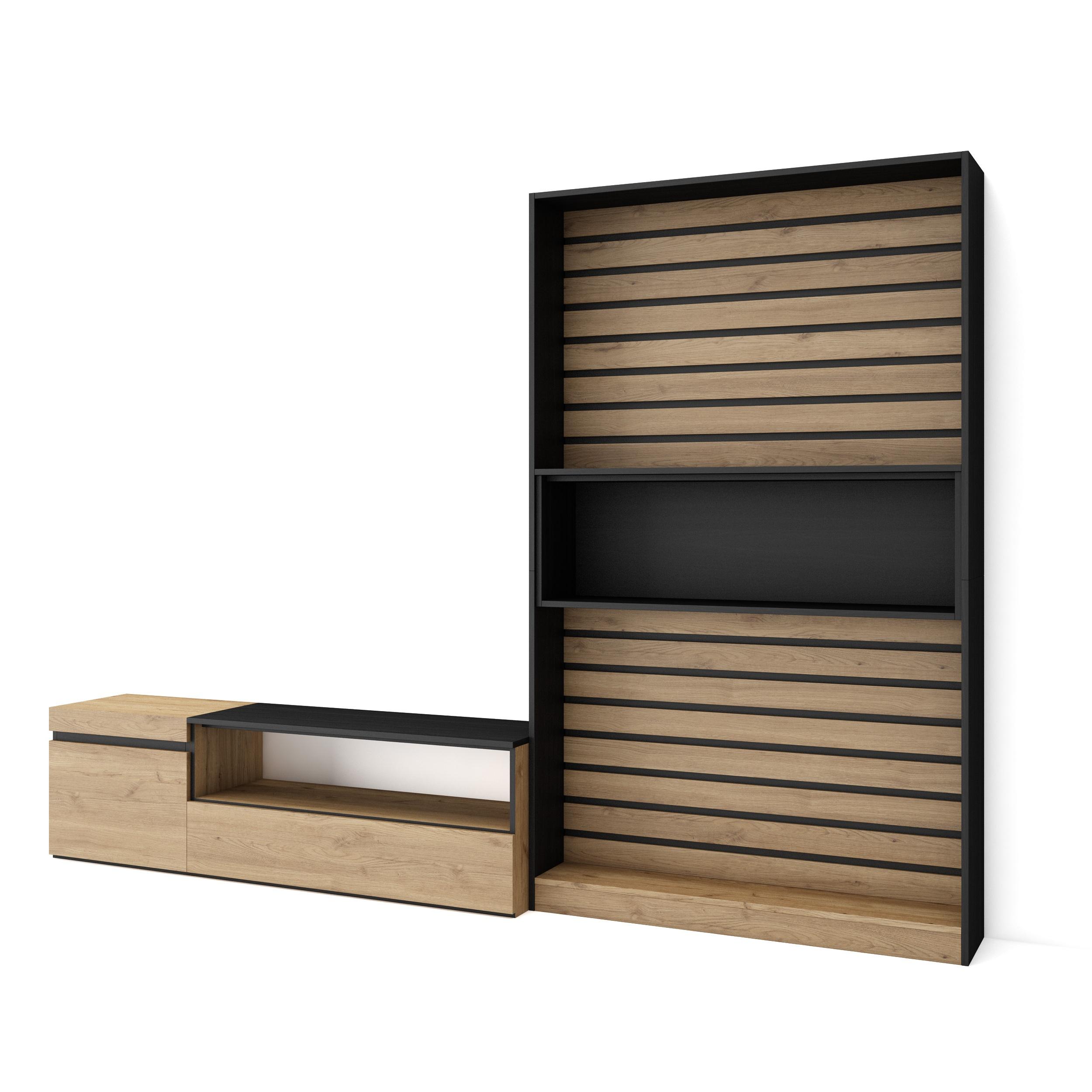 Conjunto de móveis tv, 260x35x186cm, carvalho e preto rf2538