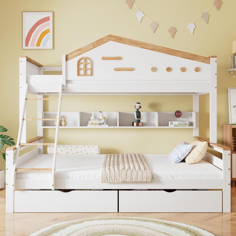 Beliche 90x200 e 140x200 madeira com 2 gavetas branco natural