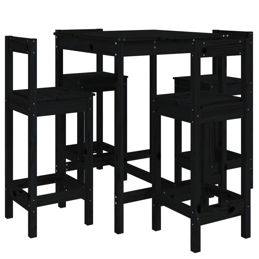 vidaXL set de mesa y taburetes altos jardín 5 piezas madera pino negro