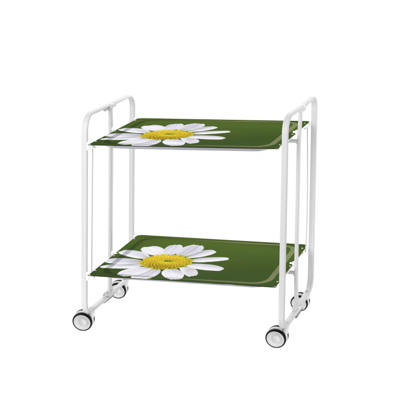 Carrinho de serviço dobrável bauhaus, armação de metal branco, 2 bandejas