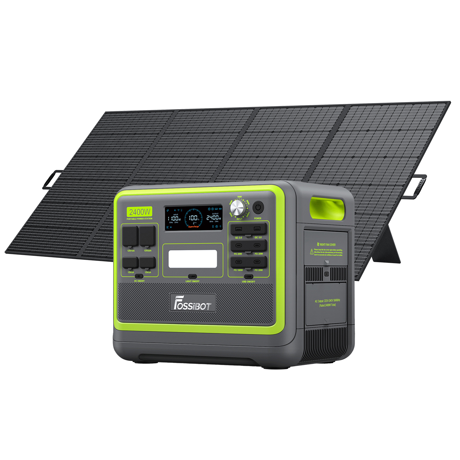 Fossibot - gerador elétrico portátil 2048wh 2400w + solar 420w