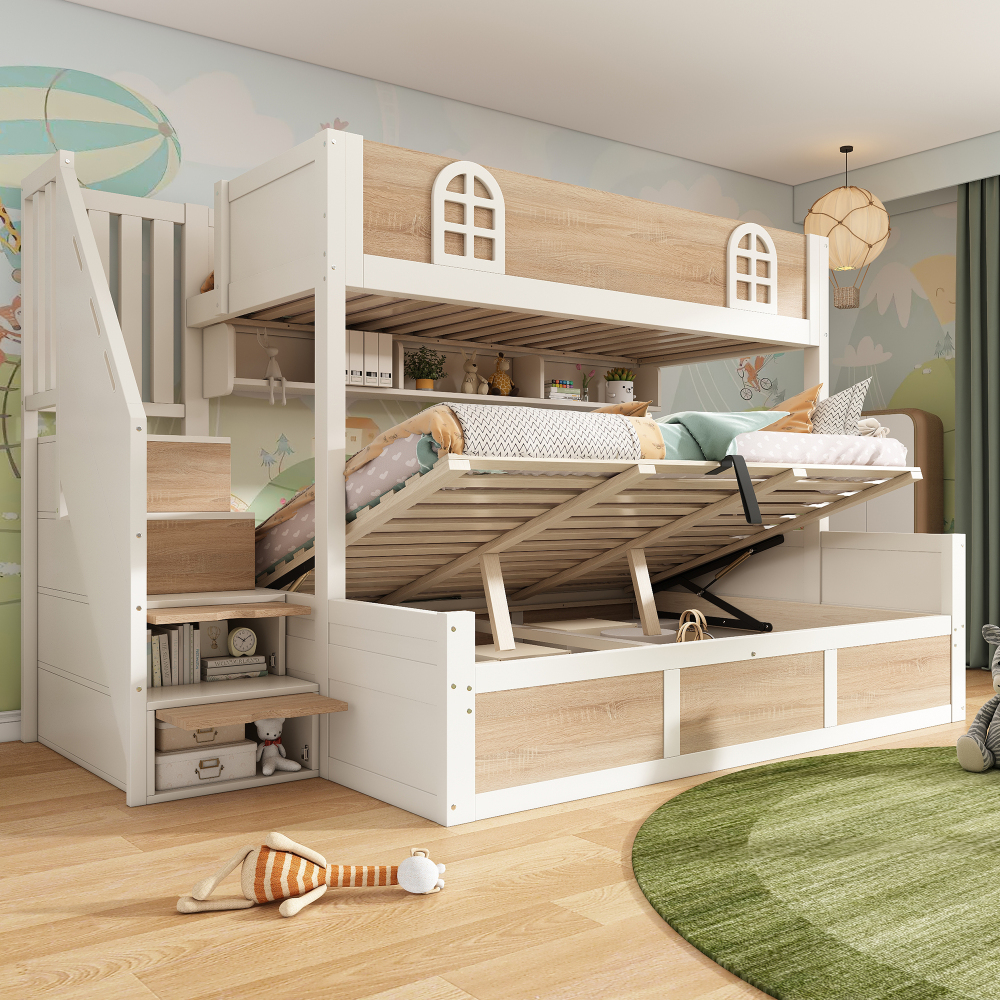Beliche com arrumação 90x200 e 140x200 cm madeira – branco natur
