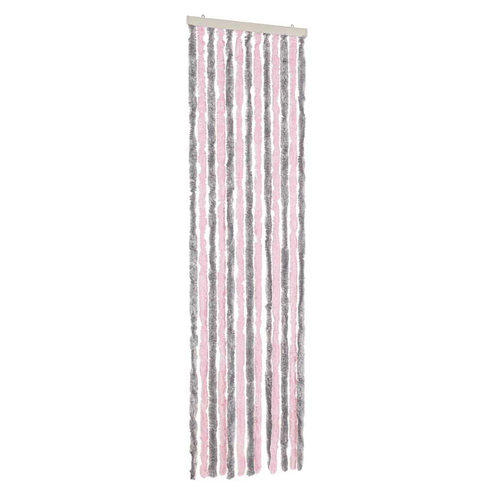 Cortina anti-insetos 56x185 cm chenille cinza-prateado e rosa