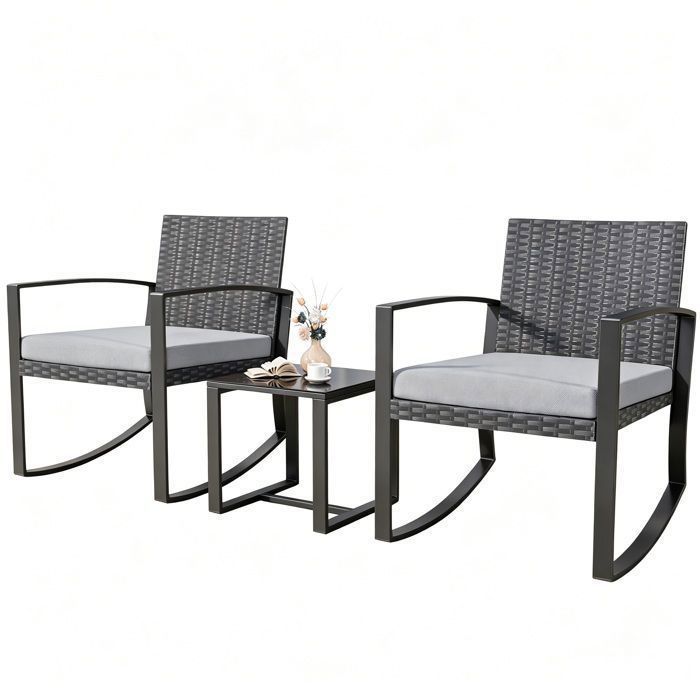 Conjunto lounge exterior 3 peças rattan pe cinza