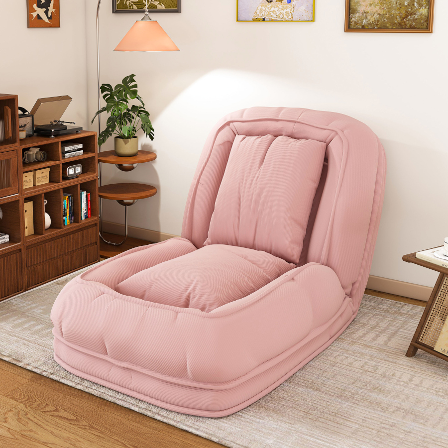 Sofá cama dobrável ergonómico em tecido rosa ajustável 5 posições
