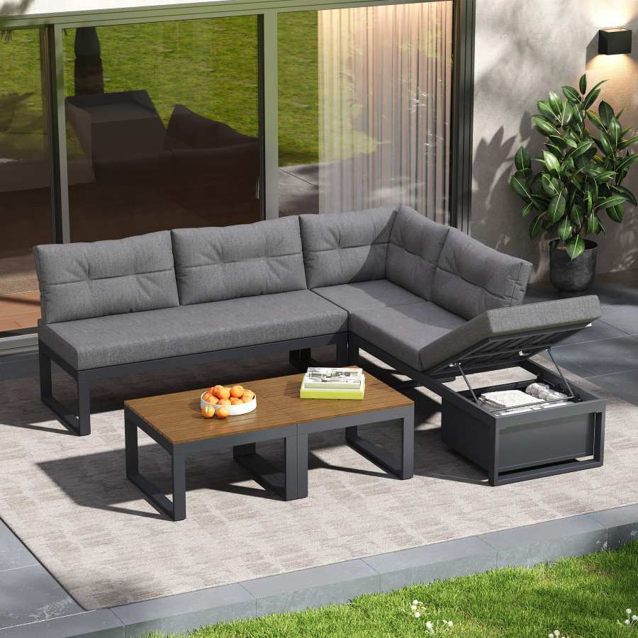 Conjunto de sofá modular cinza 191,5x191,5x79cm poliéster com arrumação