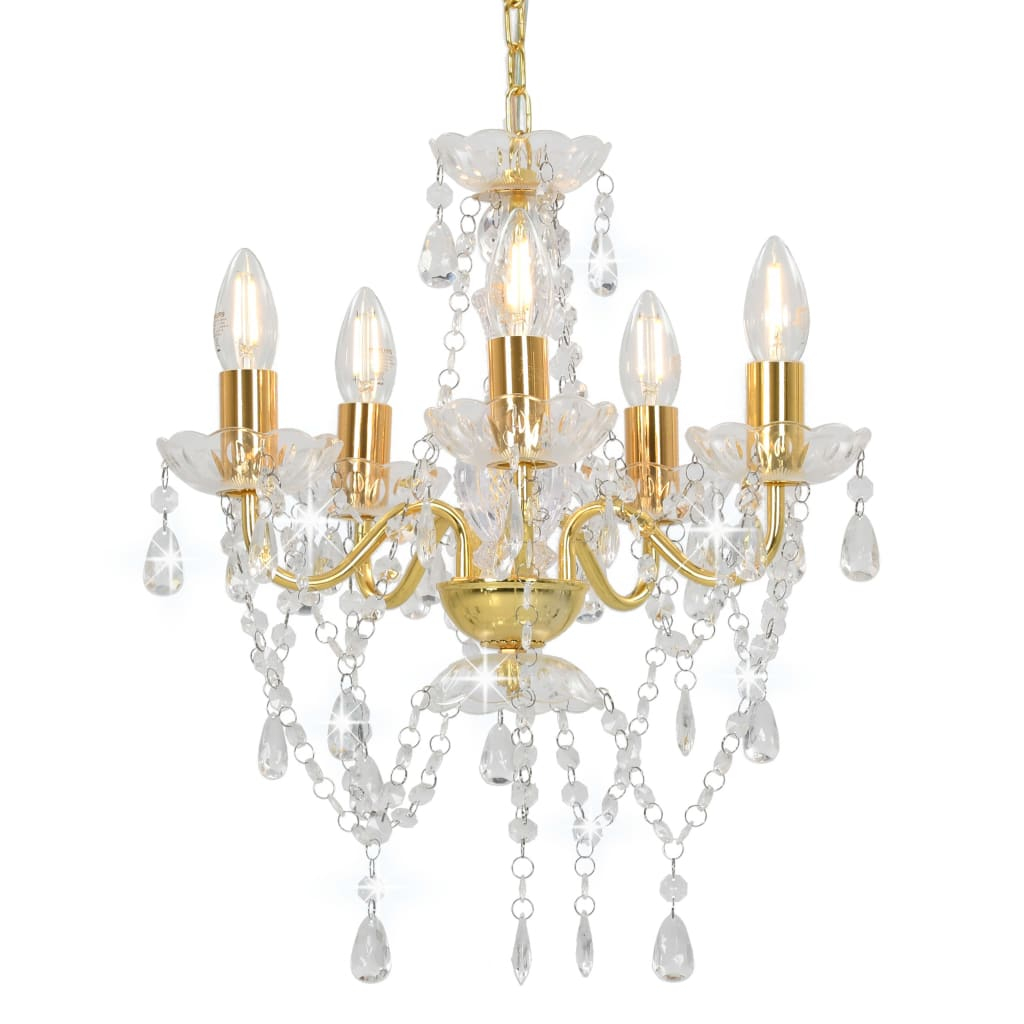 Lustre com contas de cristal redondo 5 x e14 dourado