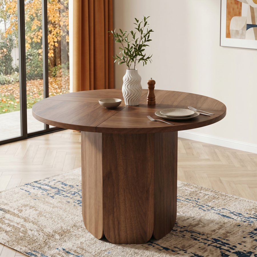 Mesa de comedor redonda para 4 a 6 personas mdf nogal 120x120cm