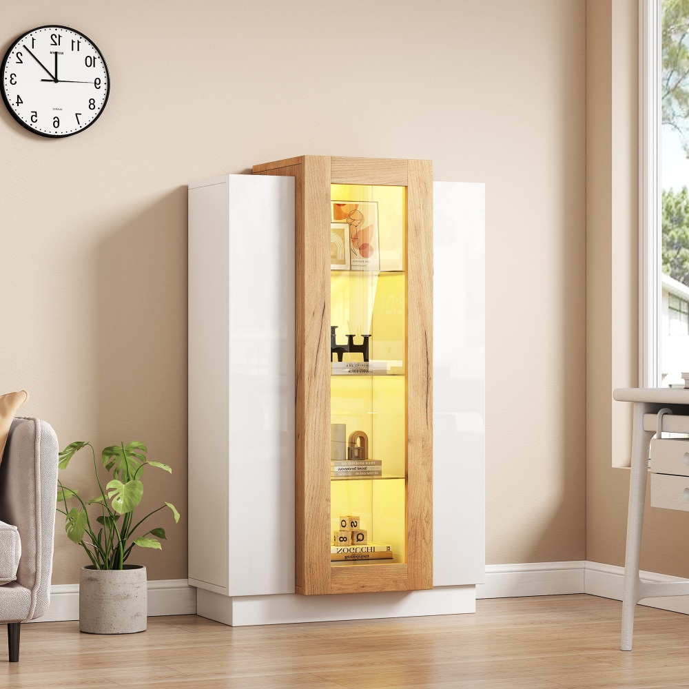 Vitrine LED 3 portas acrílico branco madeira 74x40x120cm